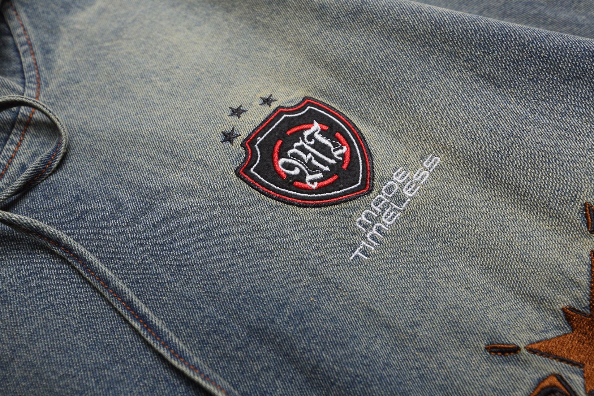Faded Blue Cotton Embellished Hoody