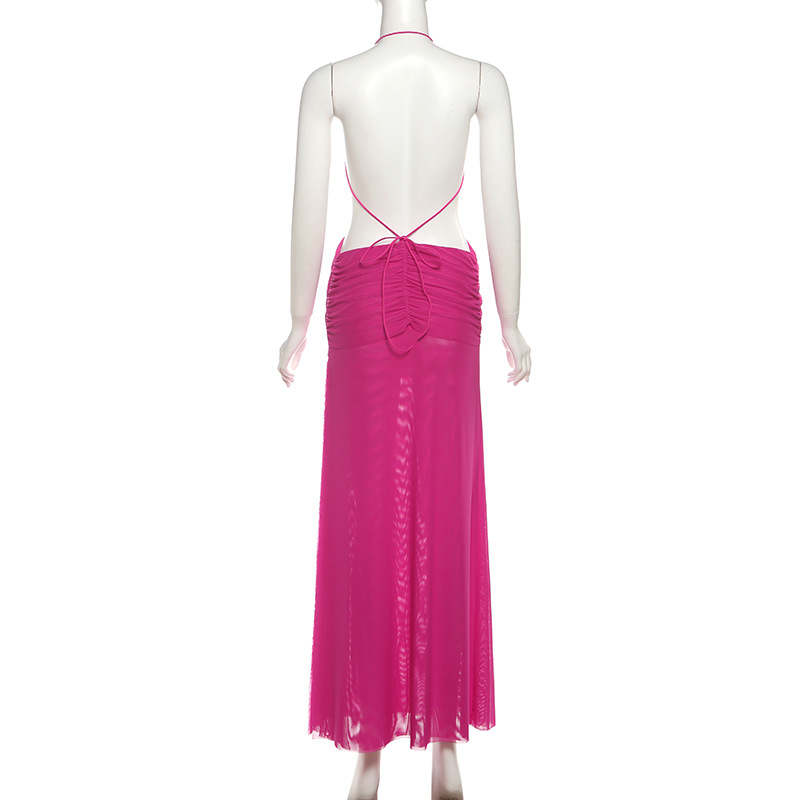 Sheer Tie Neck Open Back Maxi Dress