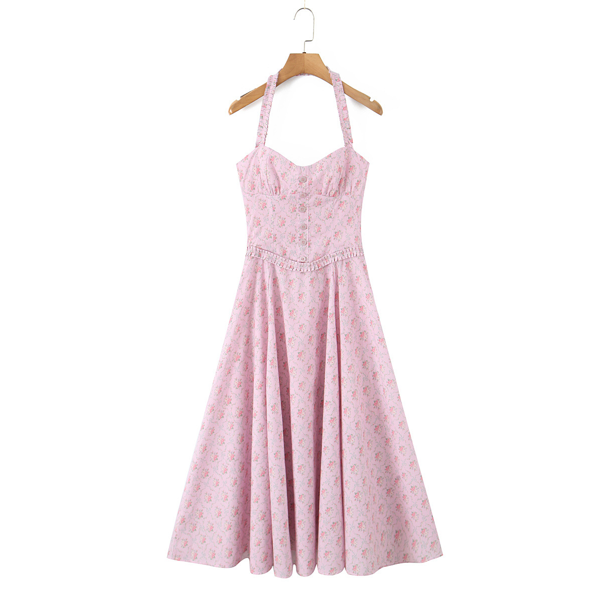 Strapless Sleeveless Floral High-Waist Midi Dress