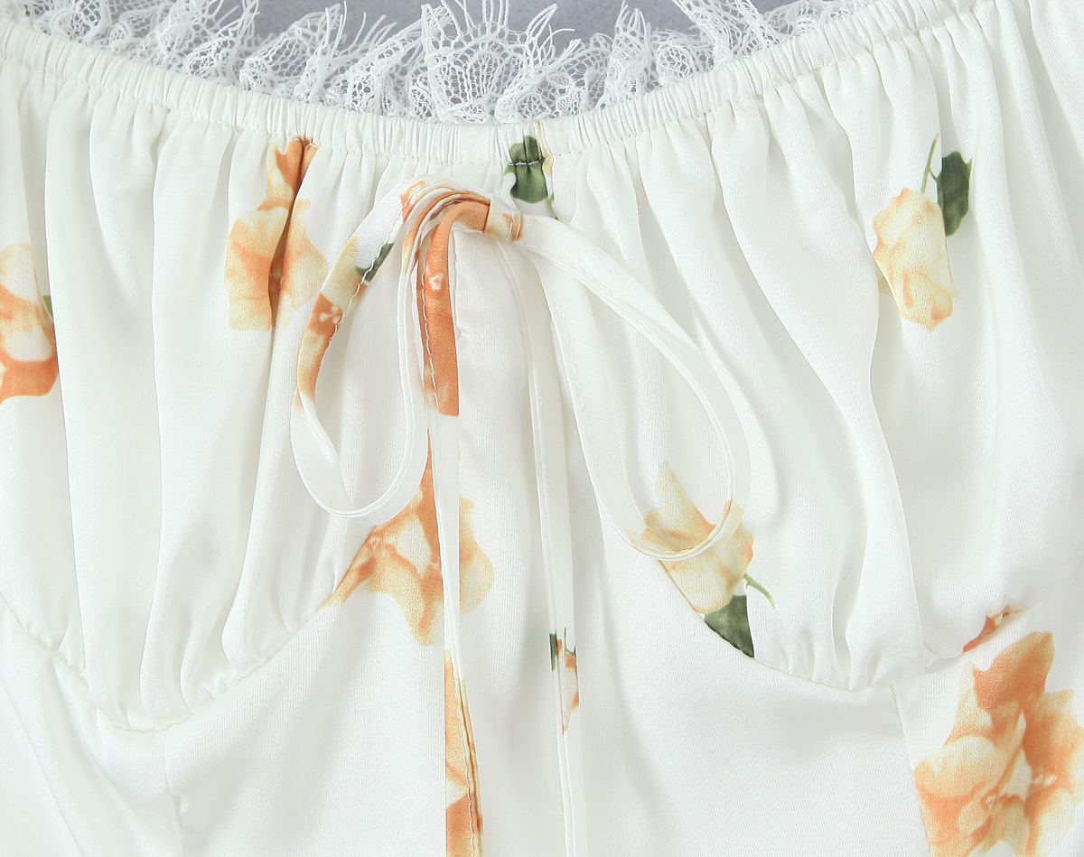 Box Neck Puff Mini Flower Dress