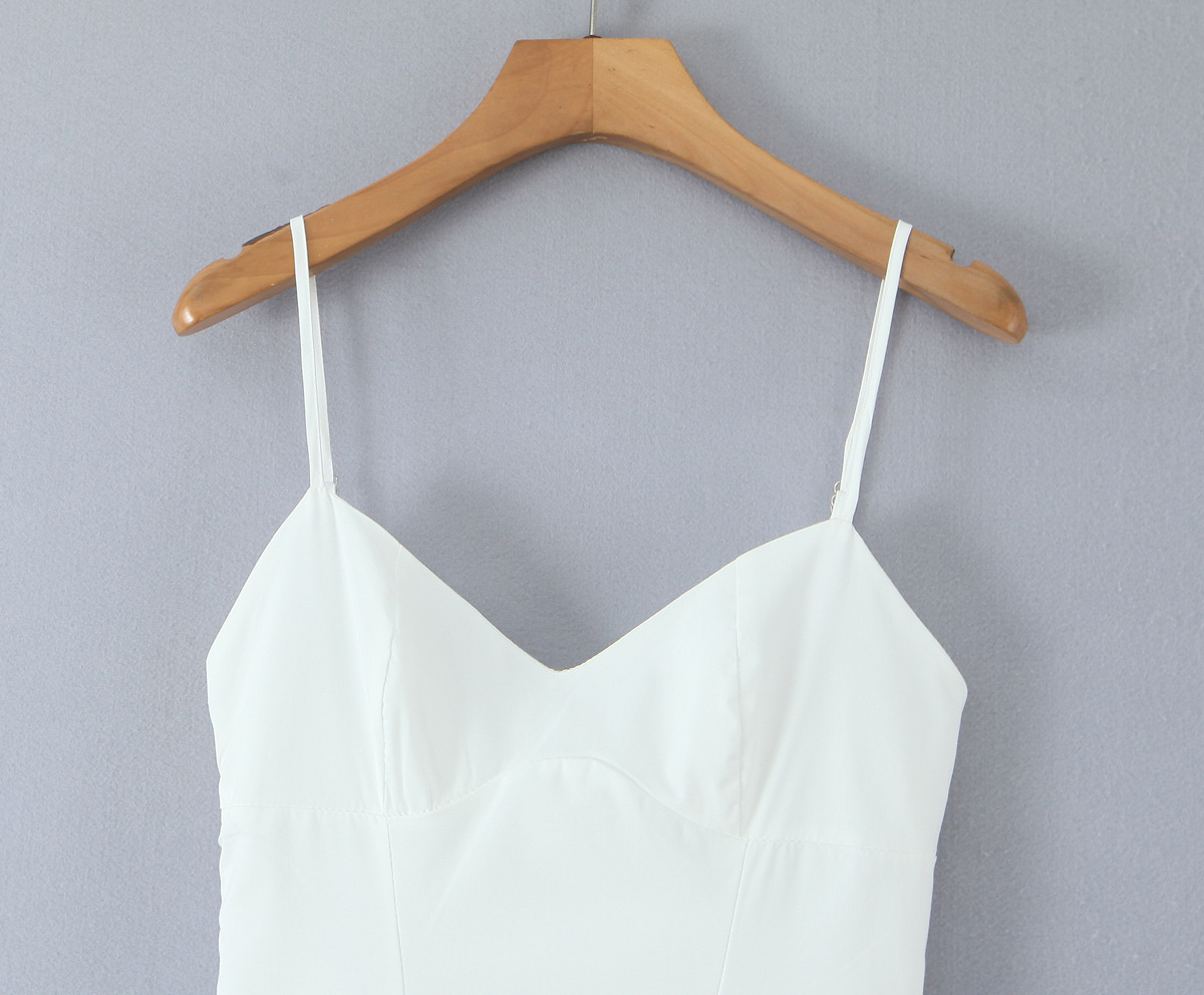 Fitted Solid Midi V-Neck Sleeveless Strap Polyester Dress