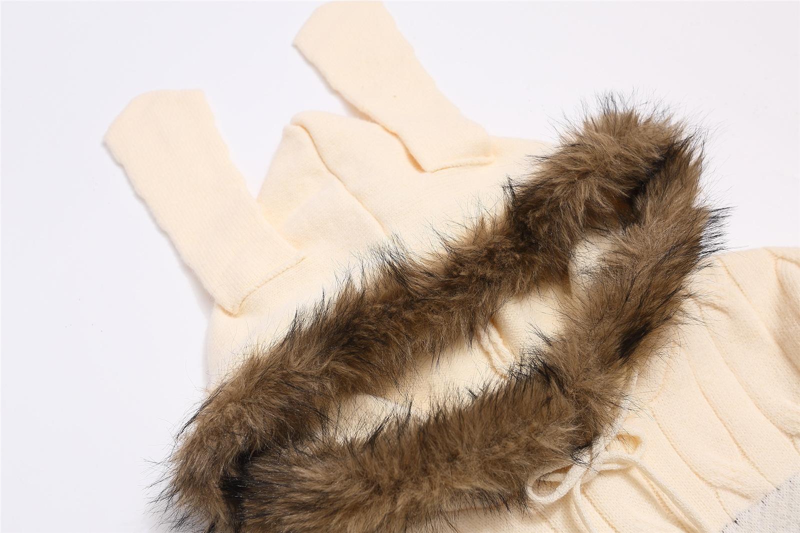 Oversized Bunny Print Hood Sweater Fluffy Ribbon Detail