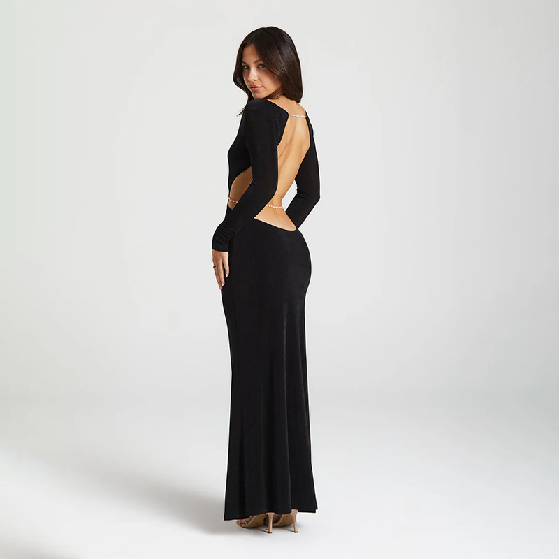 U Neck Pencil Open Back Full Sleeve Dress