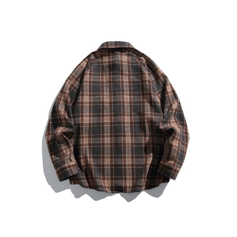 Oversized Contrast Plaid Zip Pouch Full-Sleeved Shirt