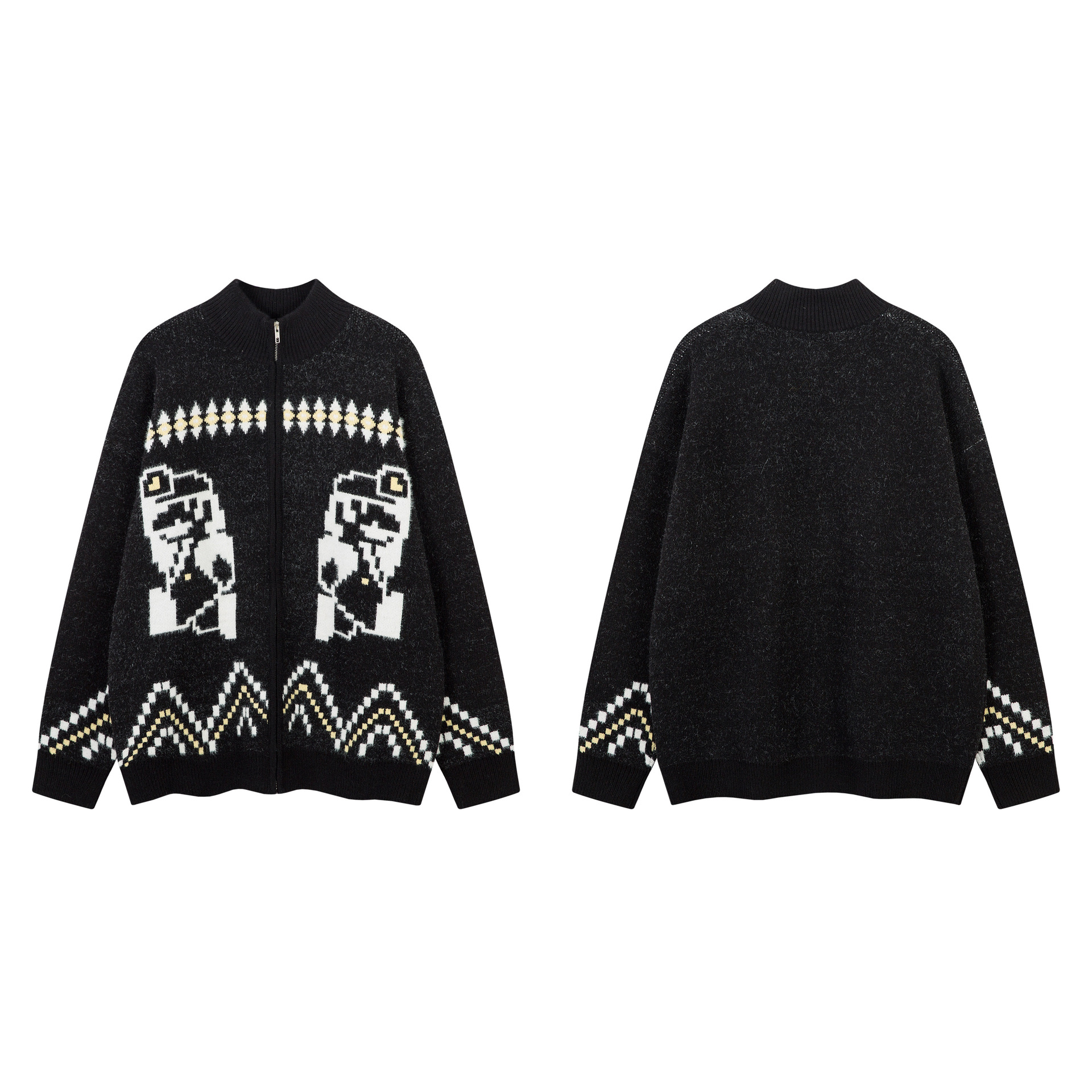 Loose Fit Jacquard Long Sleeve Cardigan
