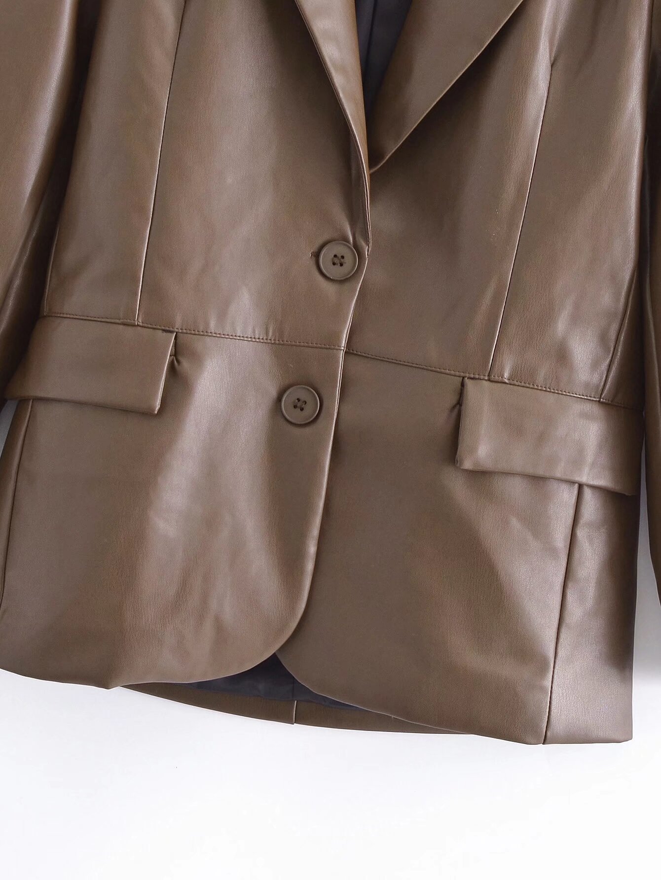 Splicing faux leather suit jacket