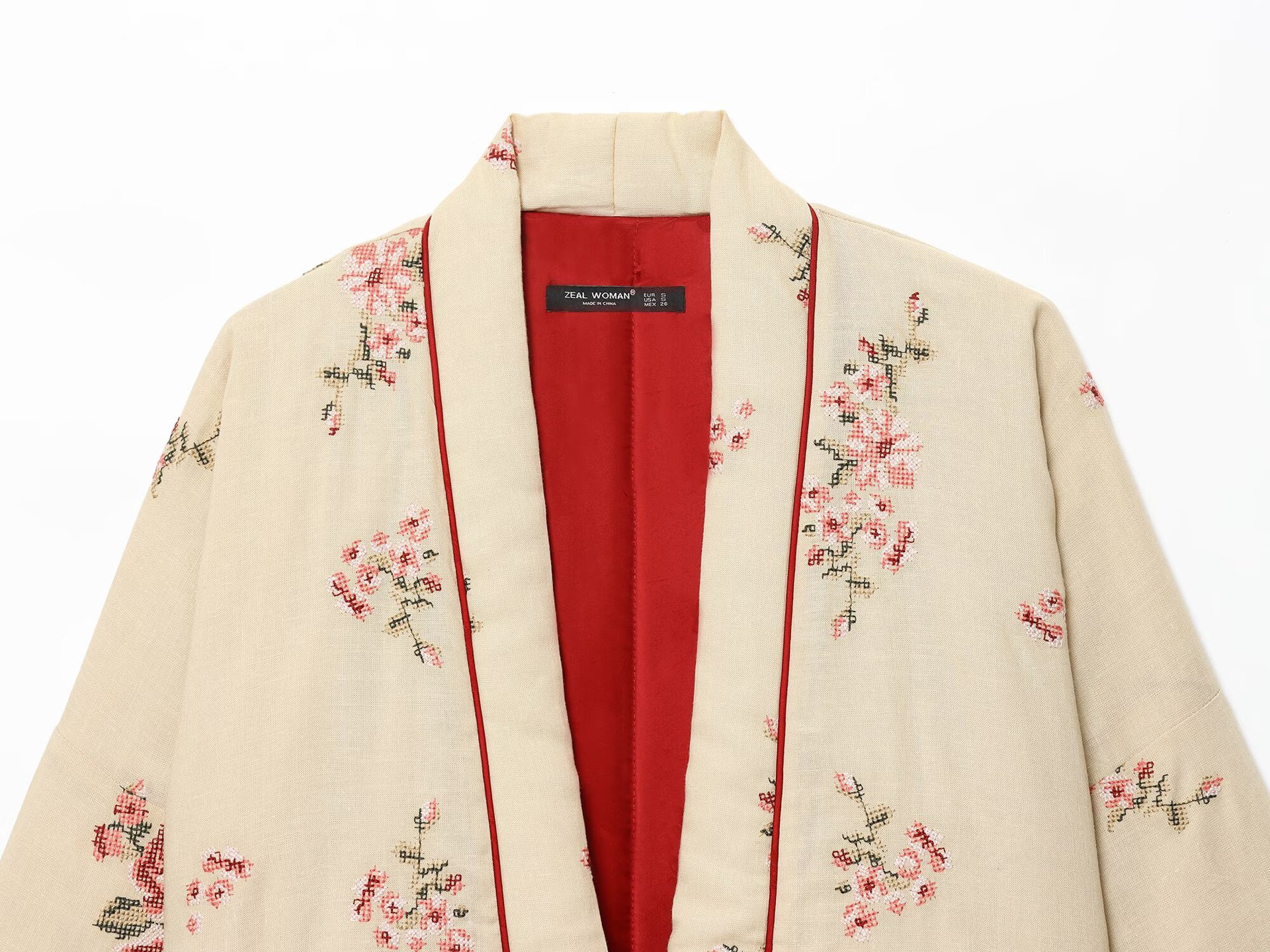 Flower embroidery V-neck long sleeved cotton jacket