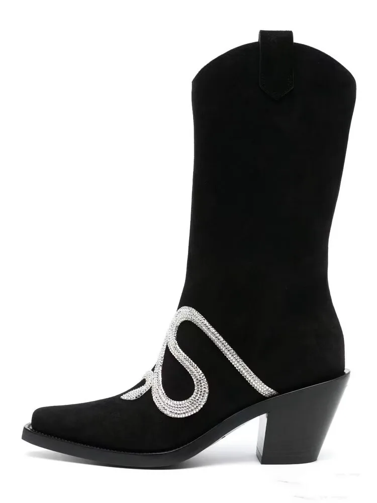 Autumn New Fashion Snake Rhinestone Design Ankle Boots for Women High Heel Sexy Pointed Dress Party Banquet Shoes Size 43