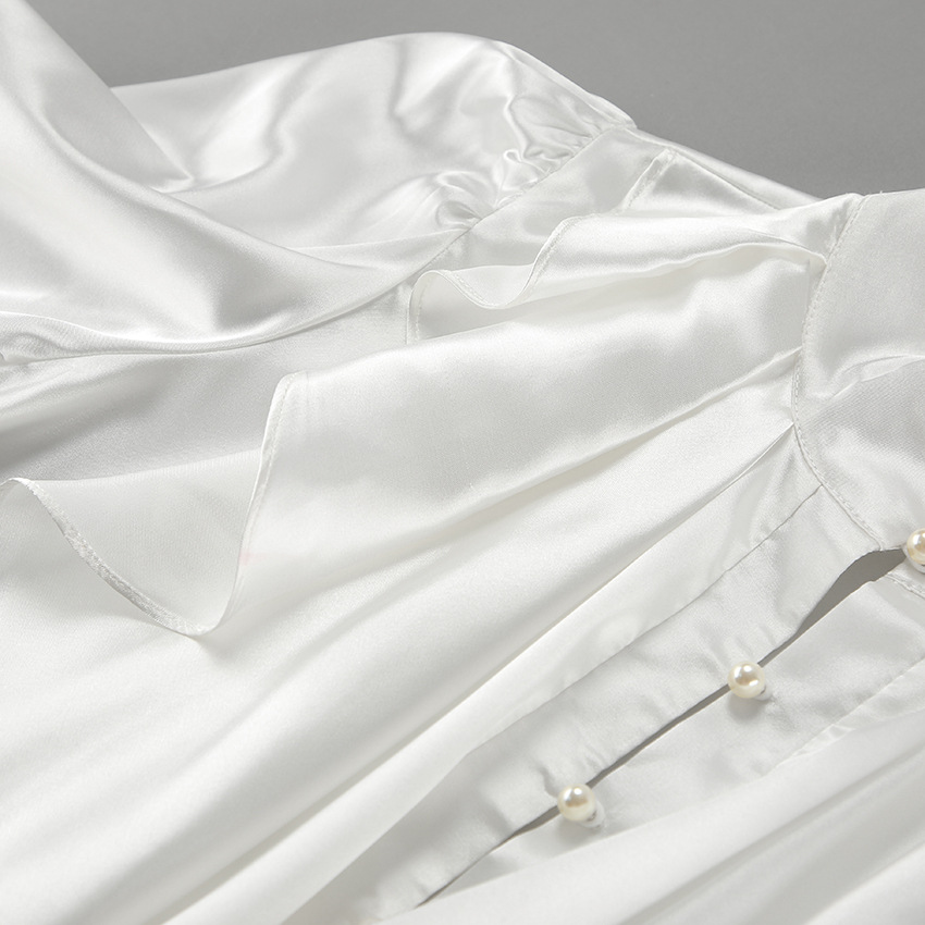 Relaxed Fit Flounce Hem Mandarin Neck Shirt