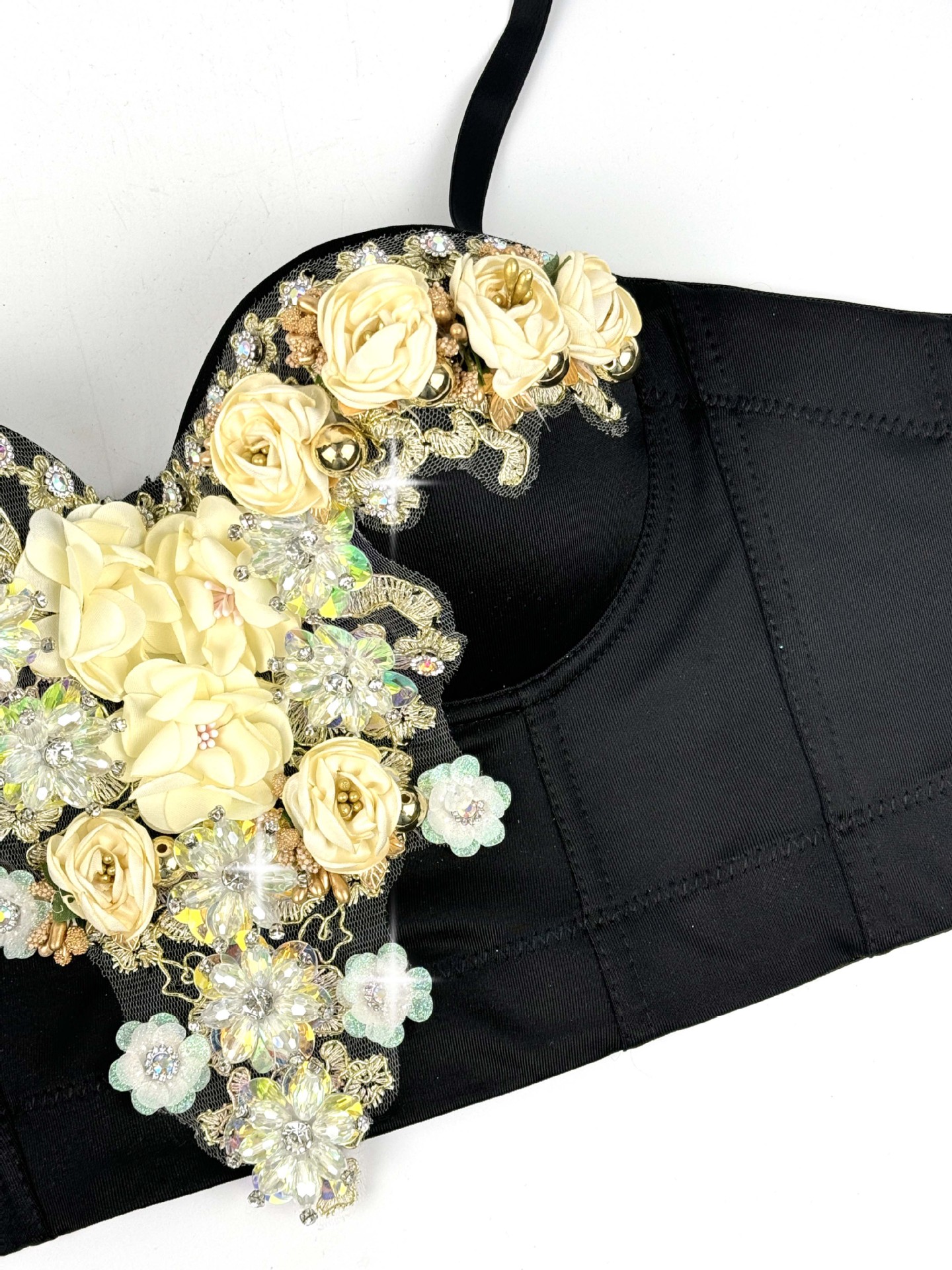 European and American Style Three-dimensional Flower Rhinestone Beaded Corset Fashion Luxury Sexy Outerwear Bone Strap Top