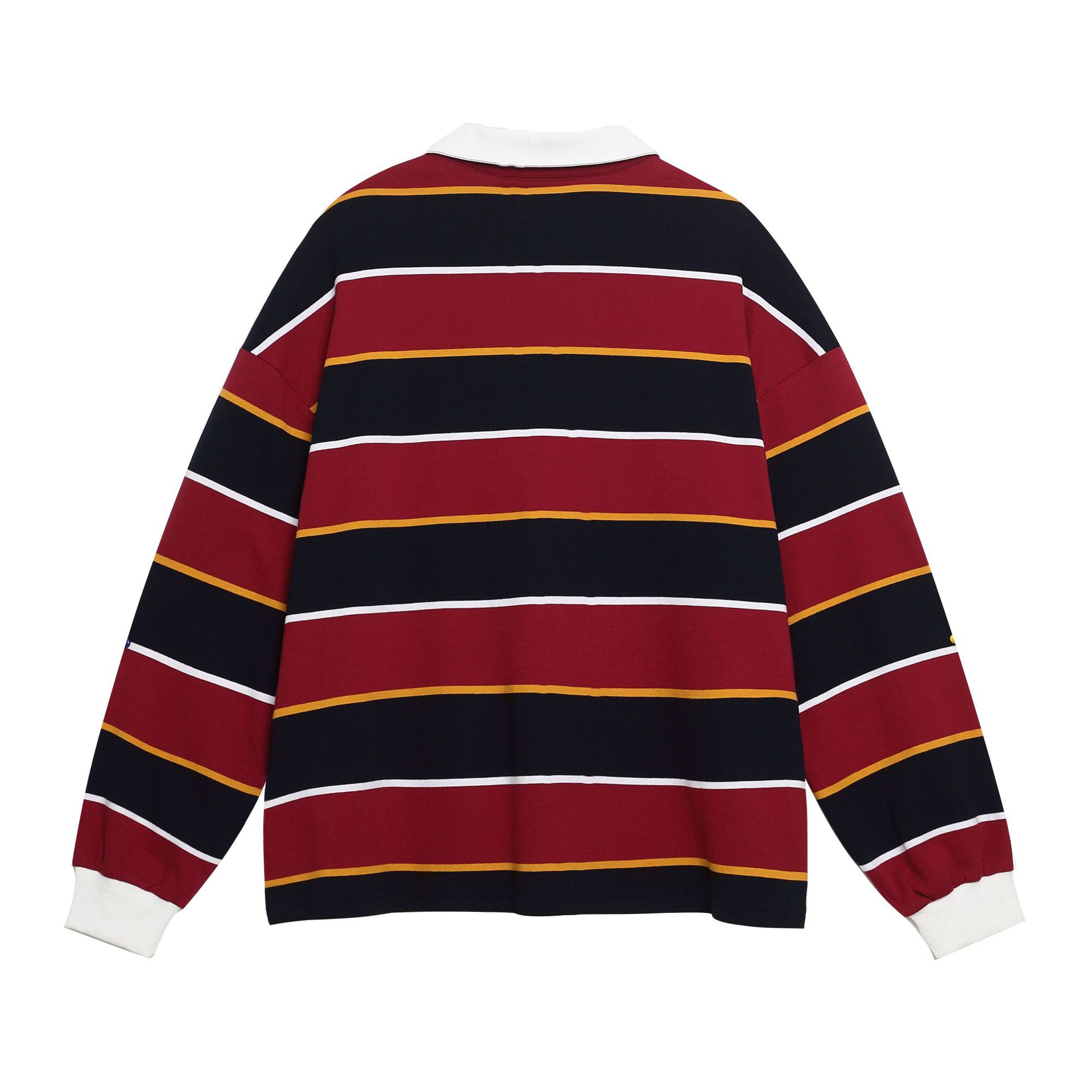 Cotton Stripe Long Sleeve Button Placket Sweater