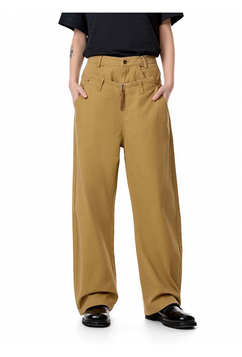 Men's Double Waist Fake Two-Piece Casual Pants Straight Loose Long Pants
