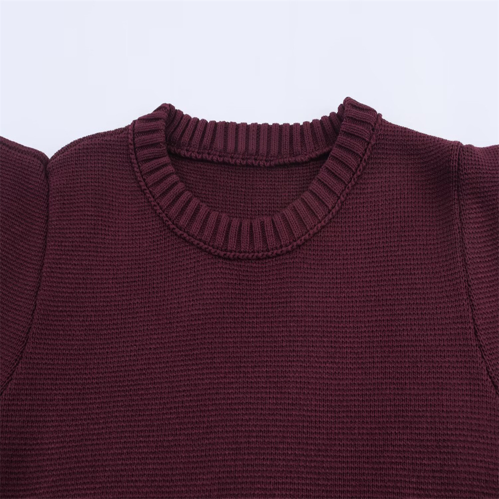 Ladies Crew Collar Plain Elbow Sleeve Sweater