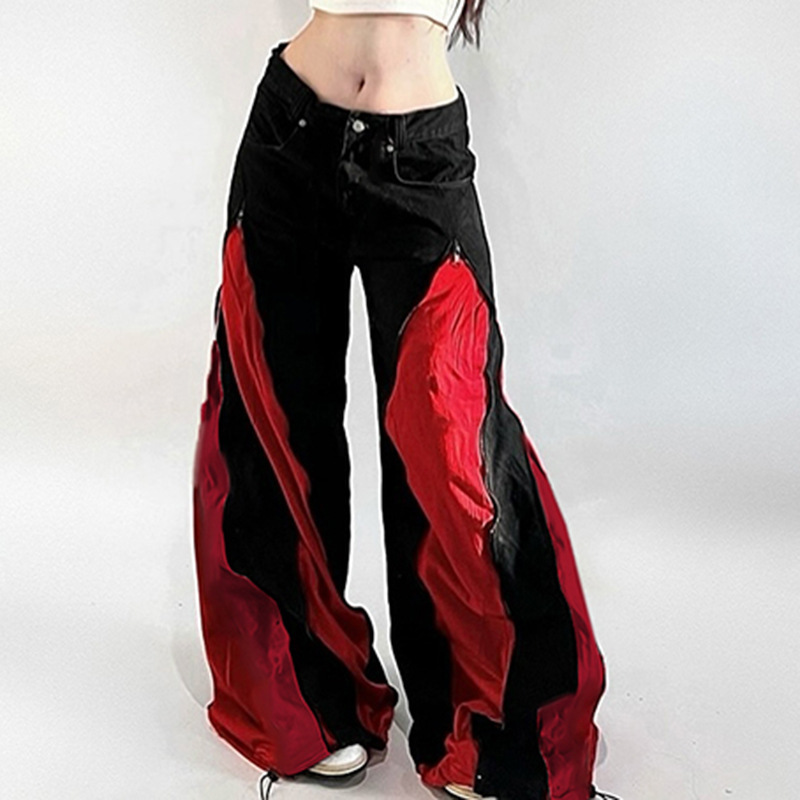 Zipper splicing contrasting color personalized casual pants