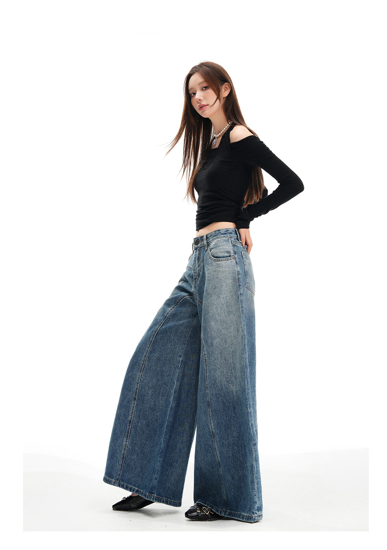 Wide Leg Jeans for Women Autumn New Design Deconstructed Style American Cut Loose Straight Pants