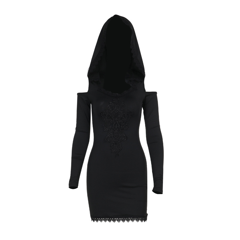High Waist Hooded Fitted Jacquard Dress