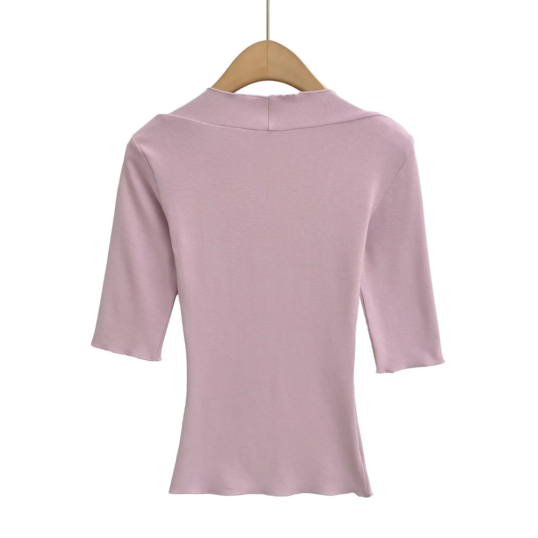 Elbow-Length Scoop Form-Fitting Spice Cropped Tee