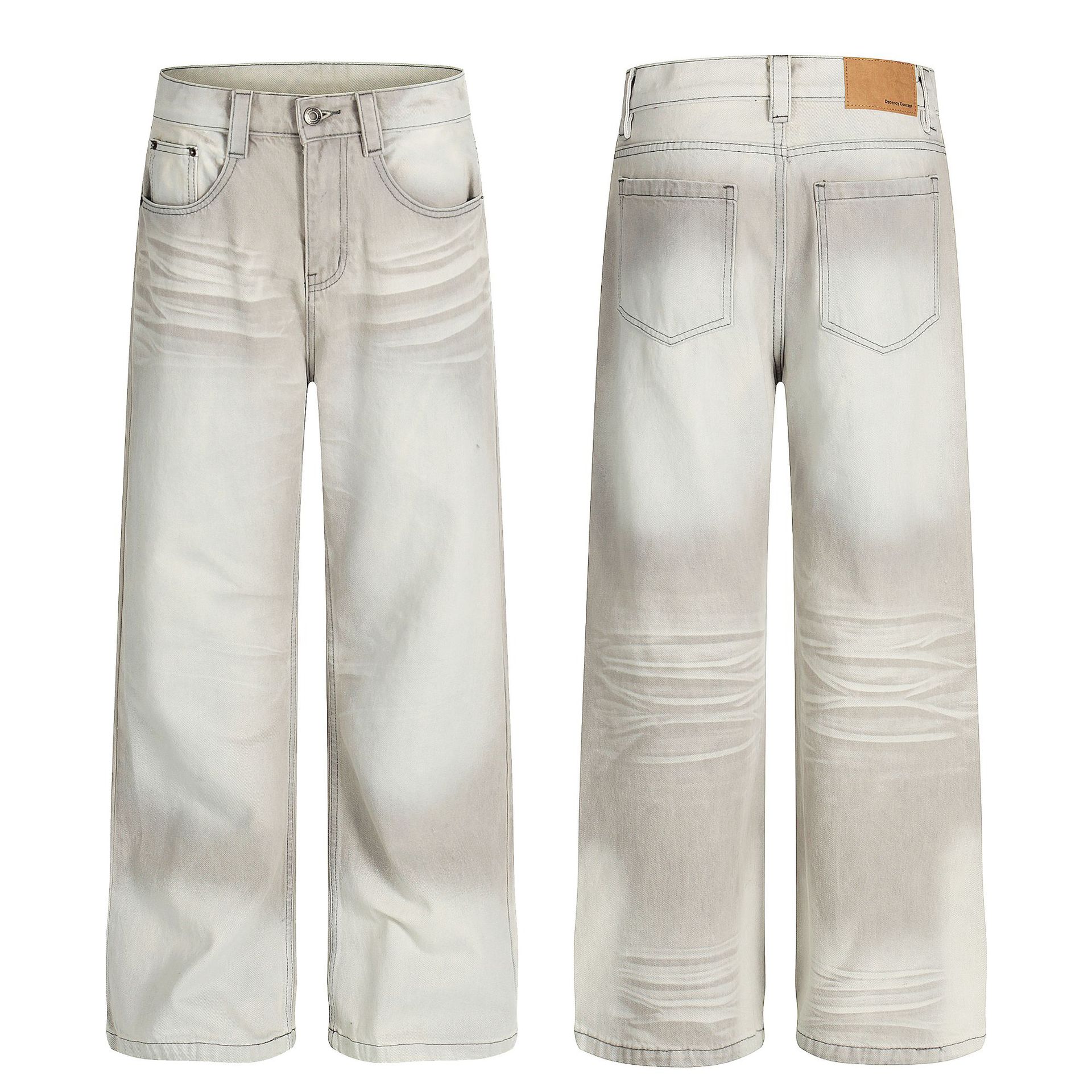 Vintage Unisex Trendy Washed Nostalgic Color High-End Design Men's Loose Straight-Leg Jeans