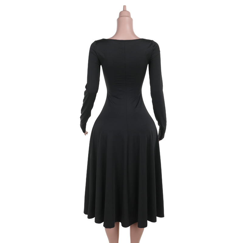 Geometric Neckline Contouring Dress Full Sleeve Side Vent