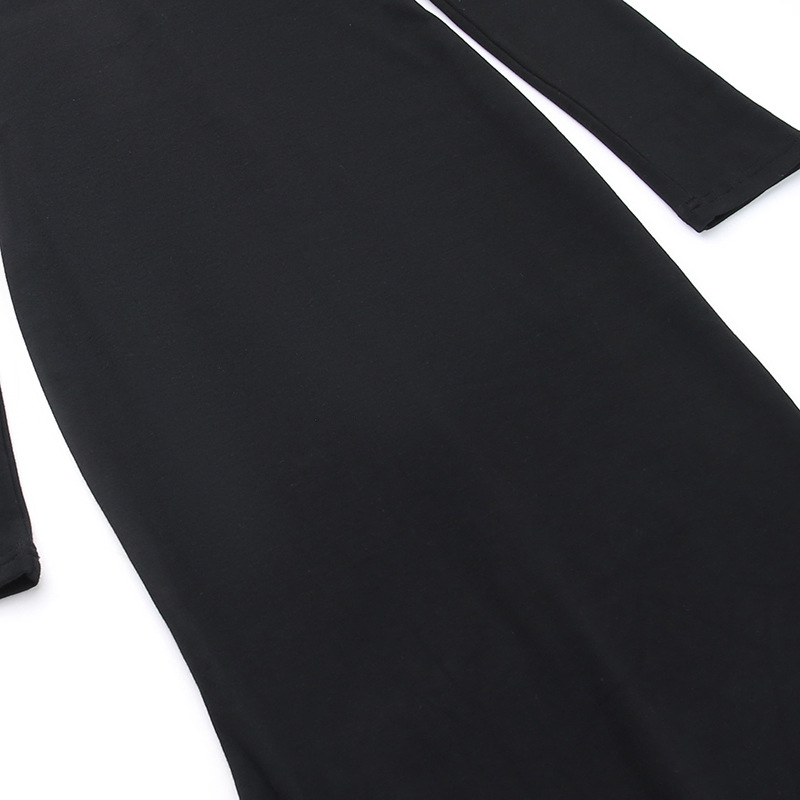 U-Neck Long Sleeve Polyester Bodycon Dress