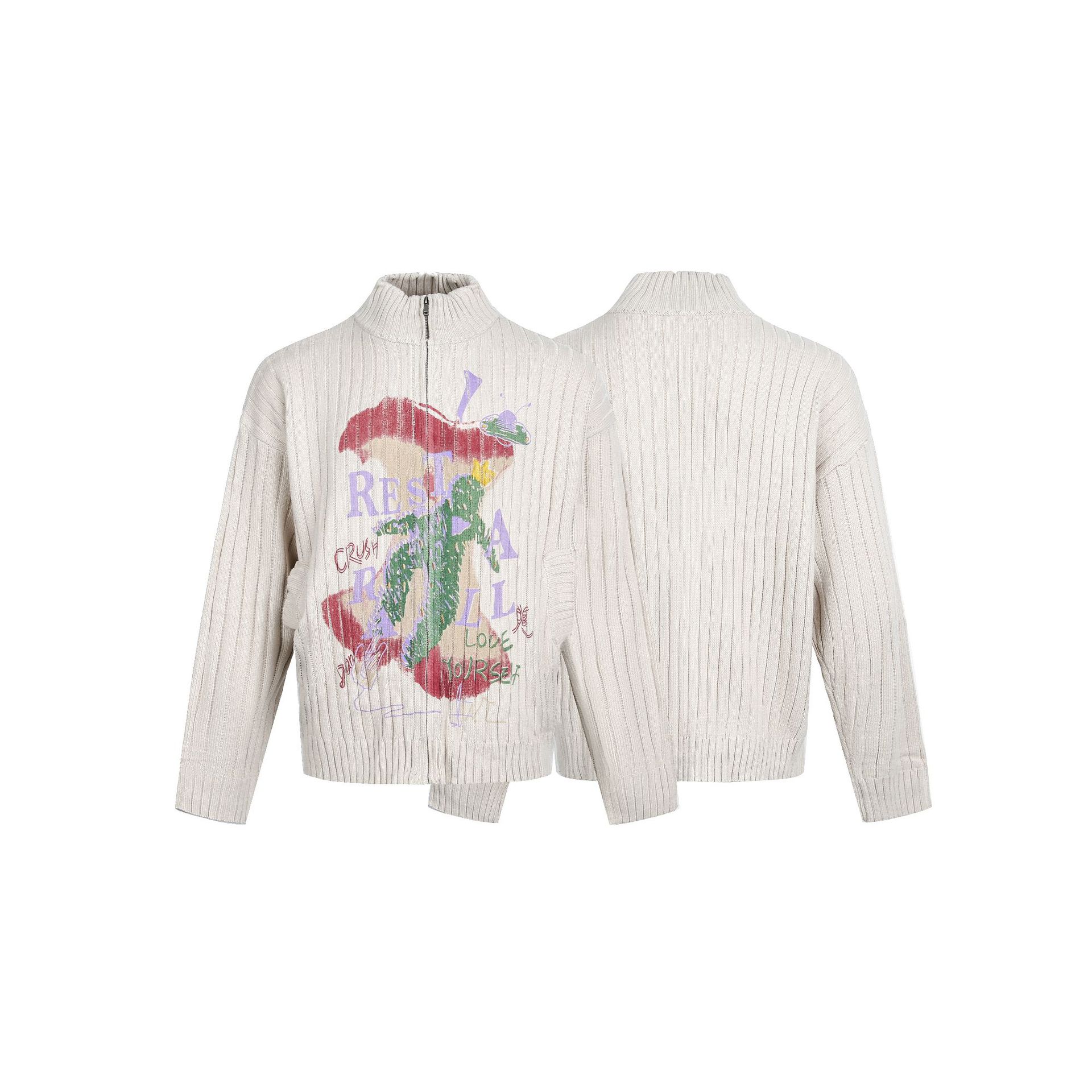 Vintage Polyester Blend Mock Collar Graphic Sweater