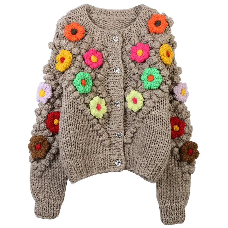 Women's Oversized Wool Button Front Floral Cardigan