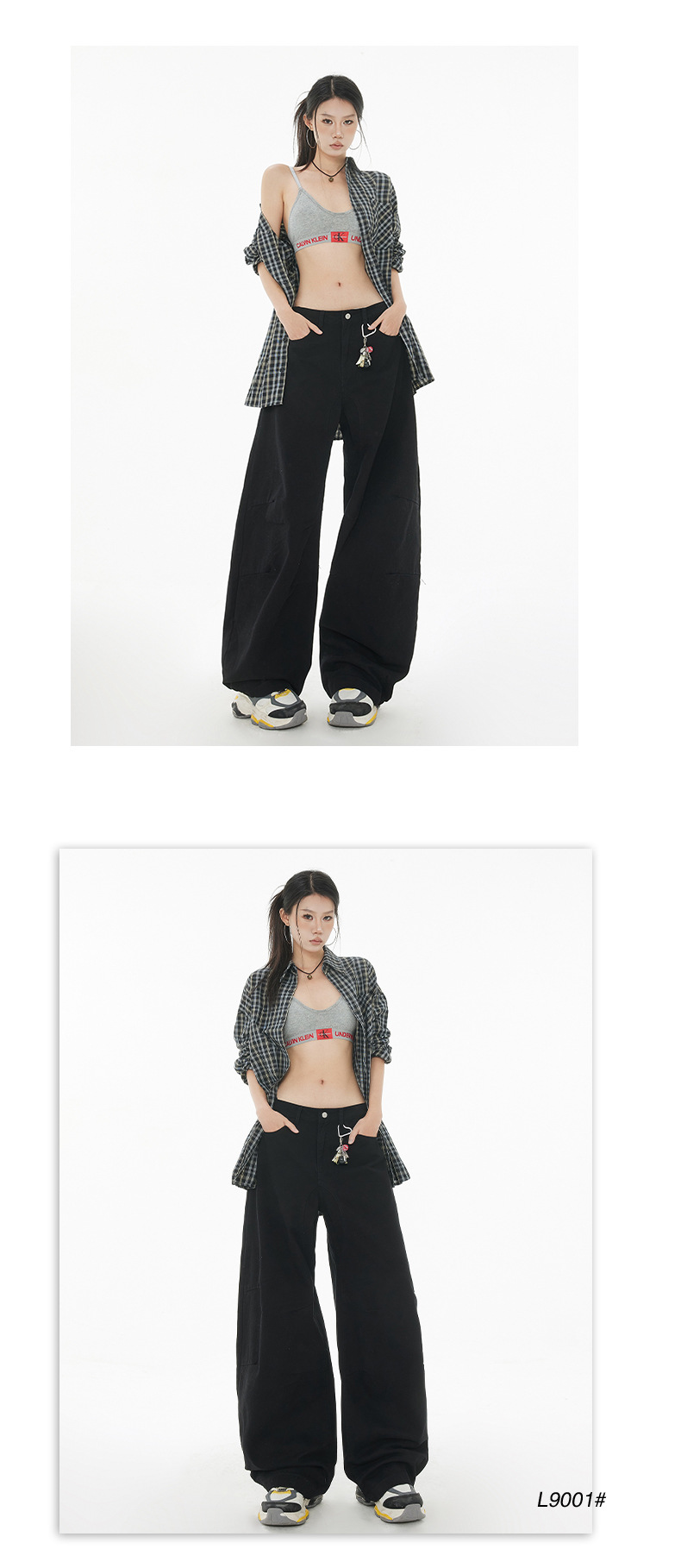 Curved Design Water-Washed Tapered Jeans Women High Street Loose Straight Wide-Leg Pants