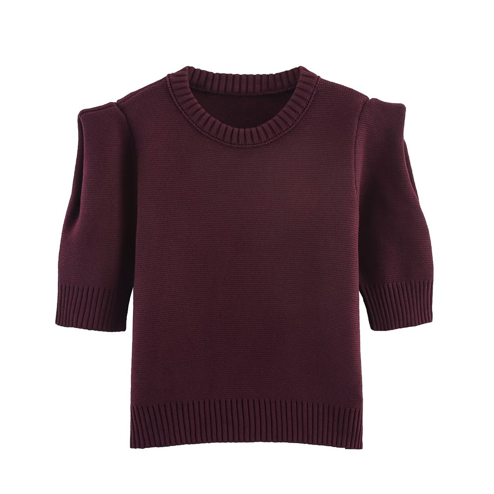 Ladies Crew Collar Plain Elbow Sleeve Sweater