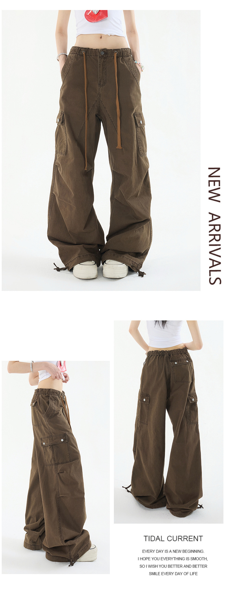 Women's Military Green Work Pants for Petite Ladies Summer Casual Wide Leg