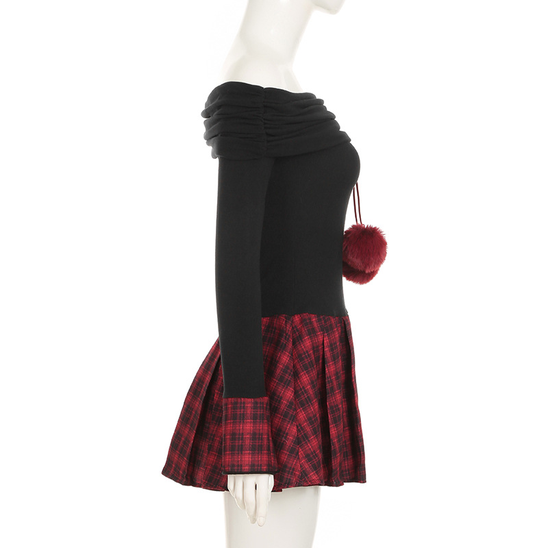 Flirty Asymmetric Checkered Trapeze Dress