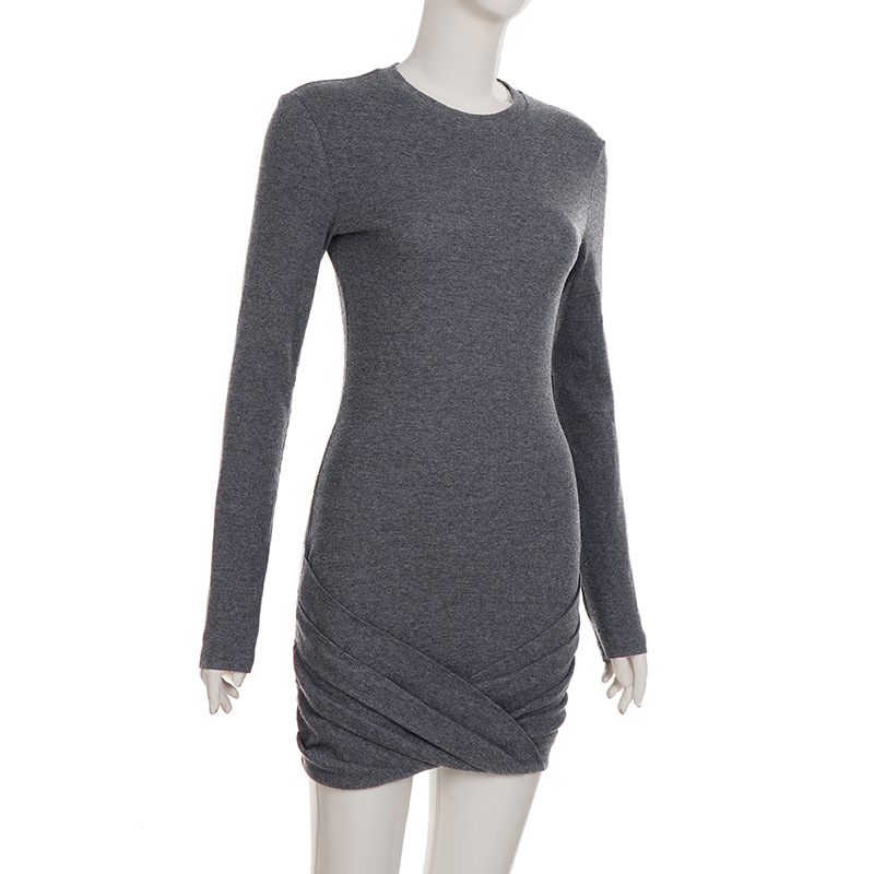 High-Waisted Wrist-length Snug Tiered Plain Jersey Scoop Dress