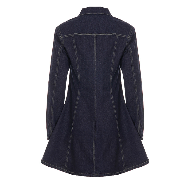 Sleek Flattering Polo Collar Long Sleeve Cotton Dress