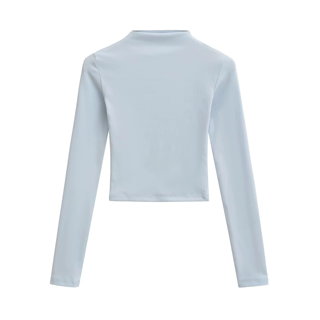 Slim Plain Mock Turtleneck Long Sleeve Belly Tee