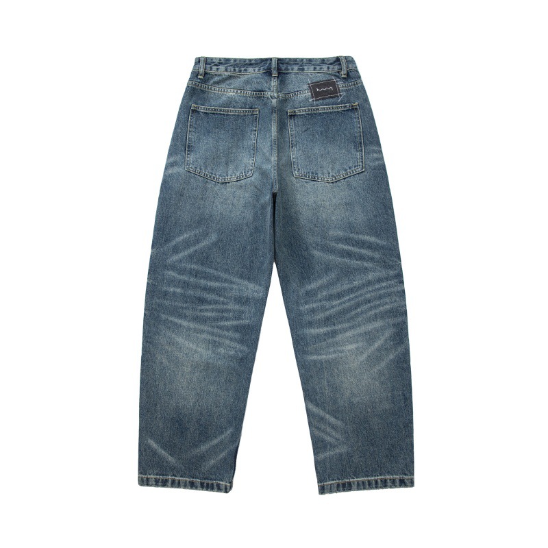 Loose Vintage Washed Catwhisker Denim Tapered Casual Pants