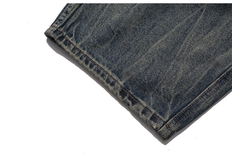 Washed Distressed Cat Whisker Pattern Loose Wide-Legged Knife-Edge Jeans
