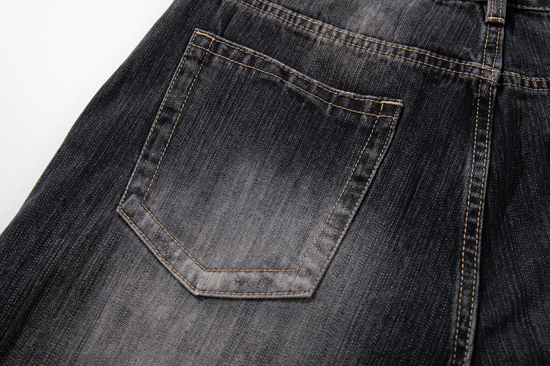 Vintage Washed Gradient Denim Pants Men's Design Street Style Couple Loose Versatile Straight Leg Casual Wide Leg Pants