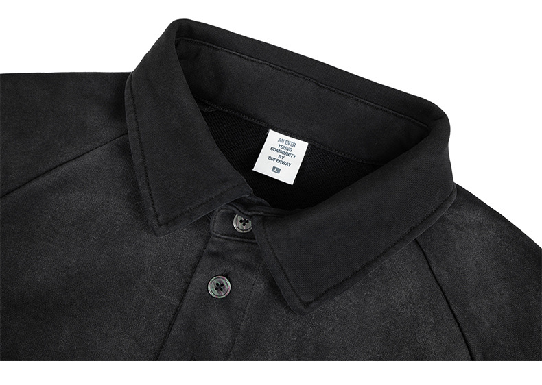 Color-Wash Oversized Button Placket Cotton Sweatshirt