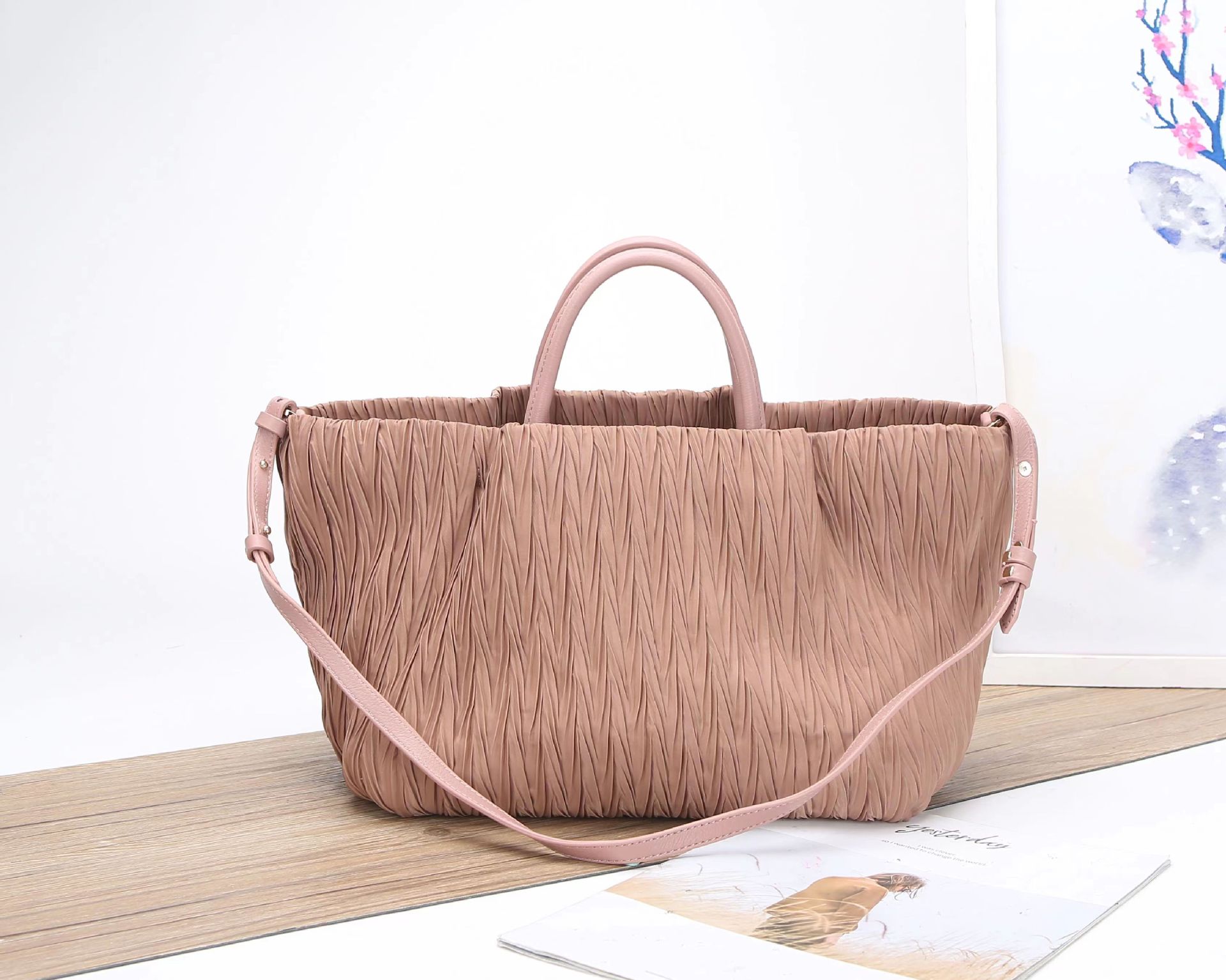 High Quality Large Tote for Women Handbags and Purses Waterproof Linen Oxford Fold Pattern Travel Shoulder Toes Shopper Bag 2021