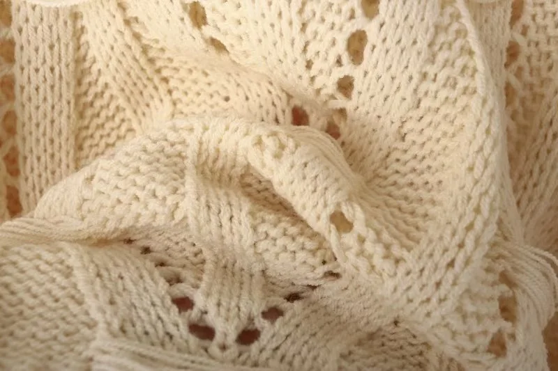 Ladies Relaxed Crew Neck Plain Openwork Sweater