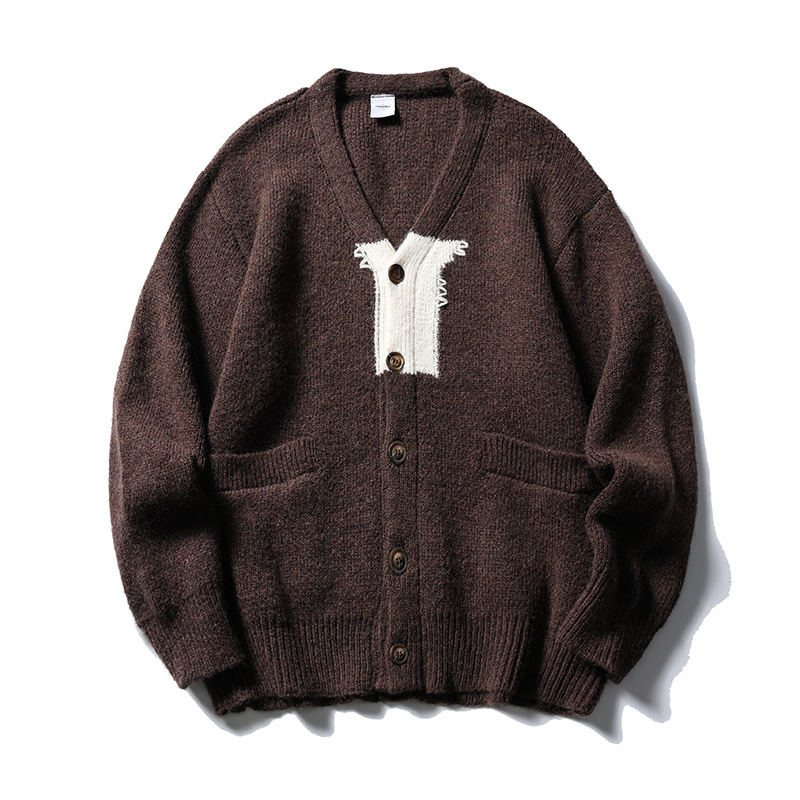 Japanese Workwear Jacquard Oversized Long Sleeve Knit