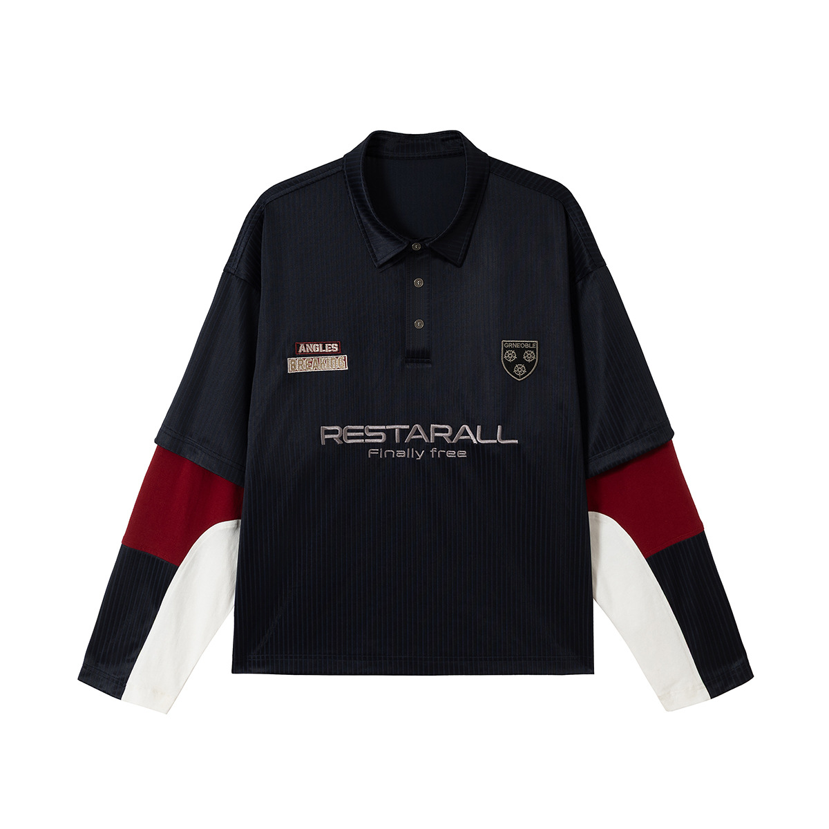 Color Block Full Arm Faux Layered Collared Shirt