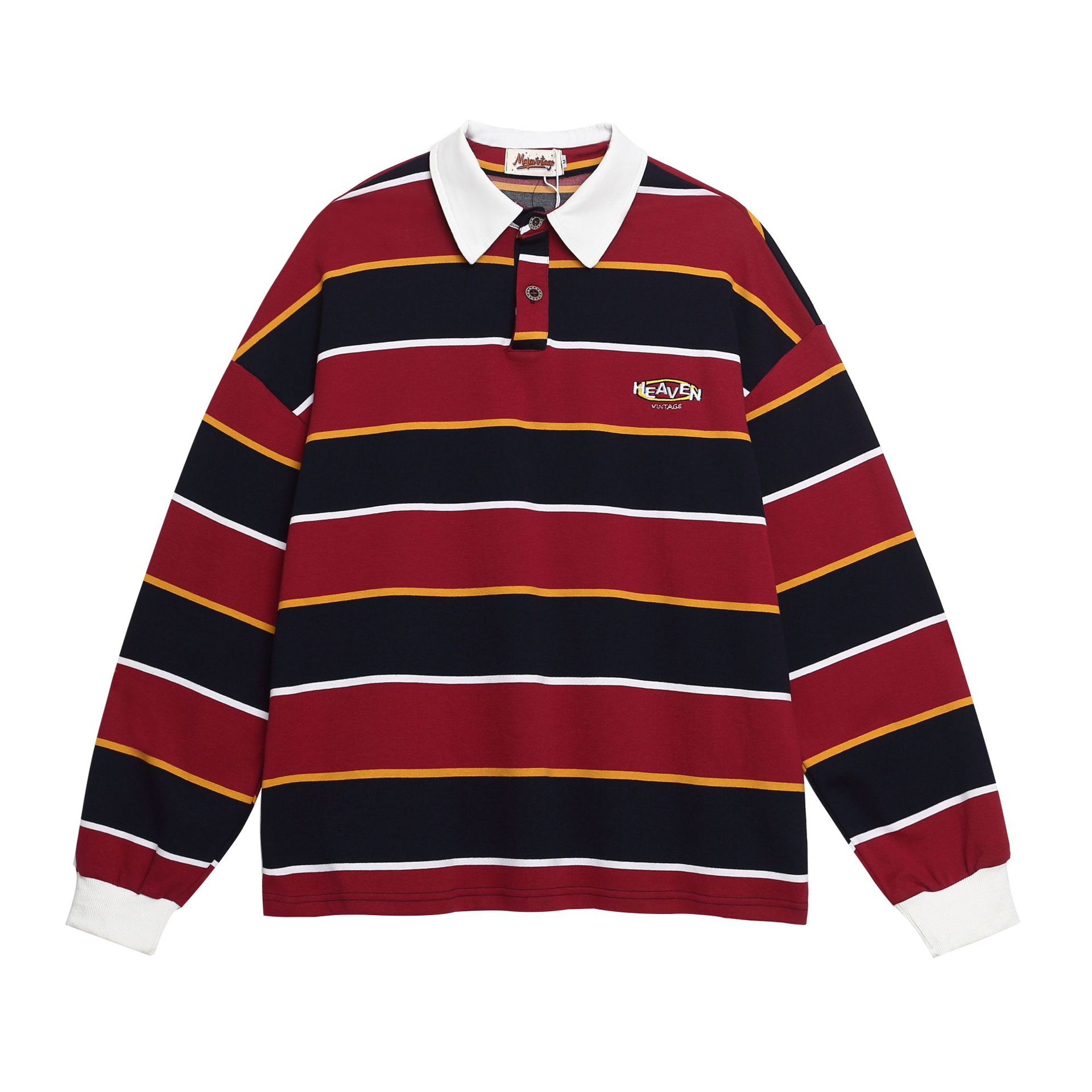Cotton Stripe Long Sleeve Button Placket Sweater