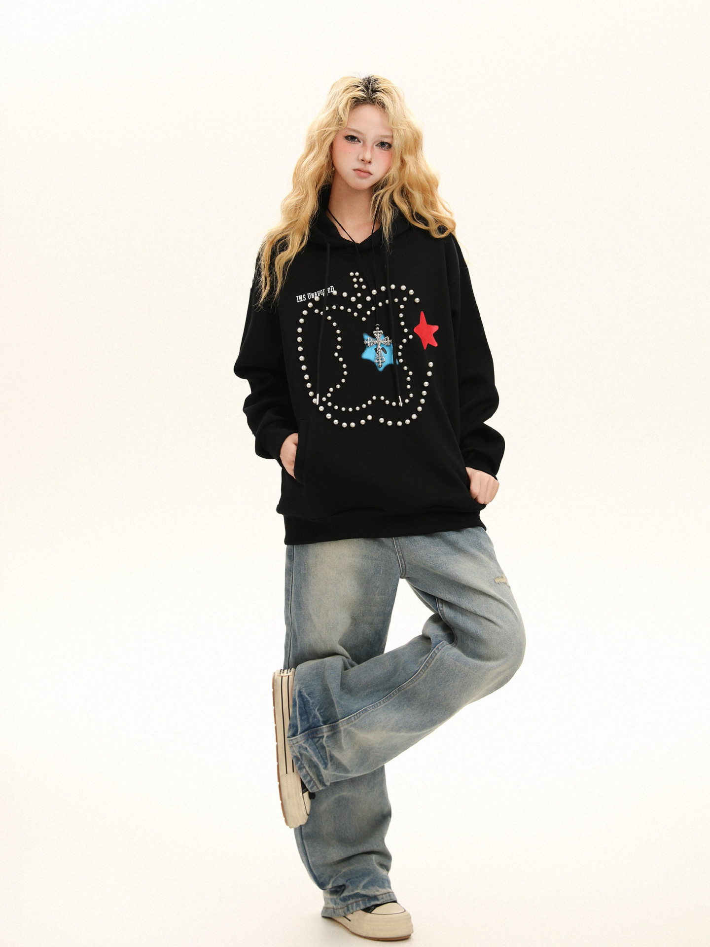 Vintage Cotton Studded Hoodie