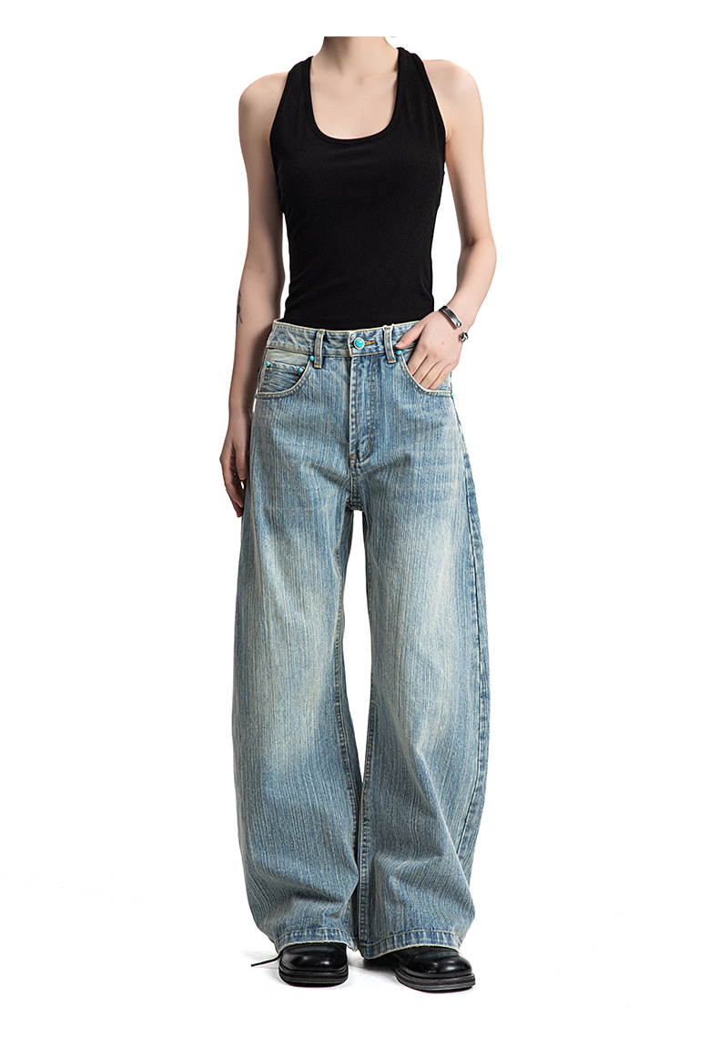 Washed Bamboo Slub Faded White Unisex Summer Loose Straight Denim Pants