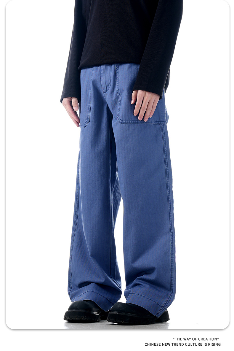 Pure Cotton Street Fashion Slim Fit Simple Loose Three-Dimensional Casual Work Trousers