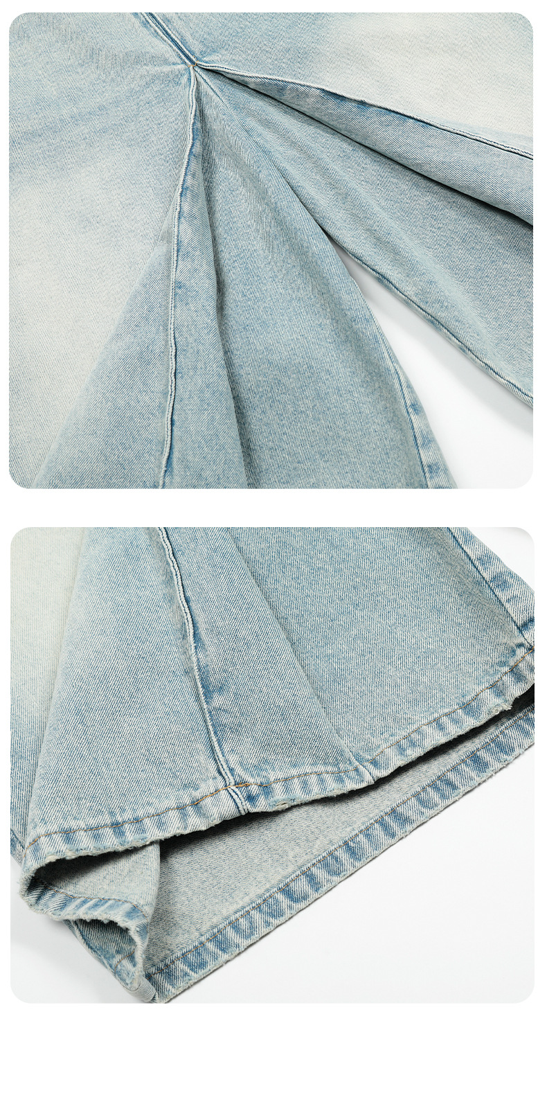 Washed Blue A-Line Straight Loose Denim Shorts for Men and Women
