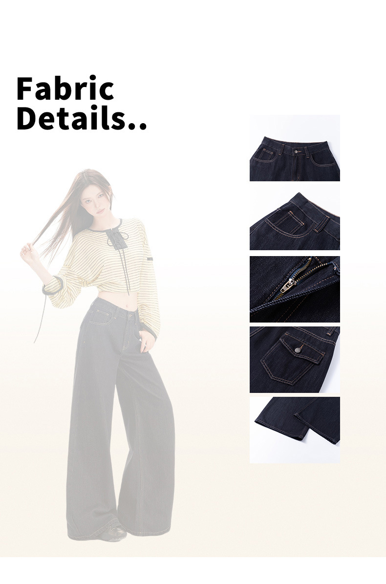 Women's Wide-Leg Jeans Loose Slim High-Waist Drape Floor-Length Straight Pants