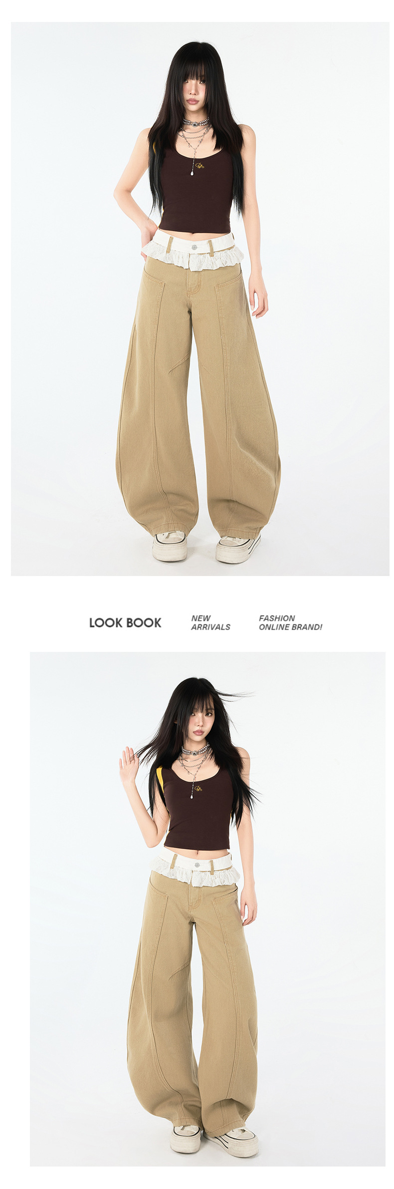 Women's Denim Pants with Lace Hem Design for Body Flare Trousers