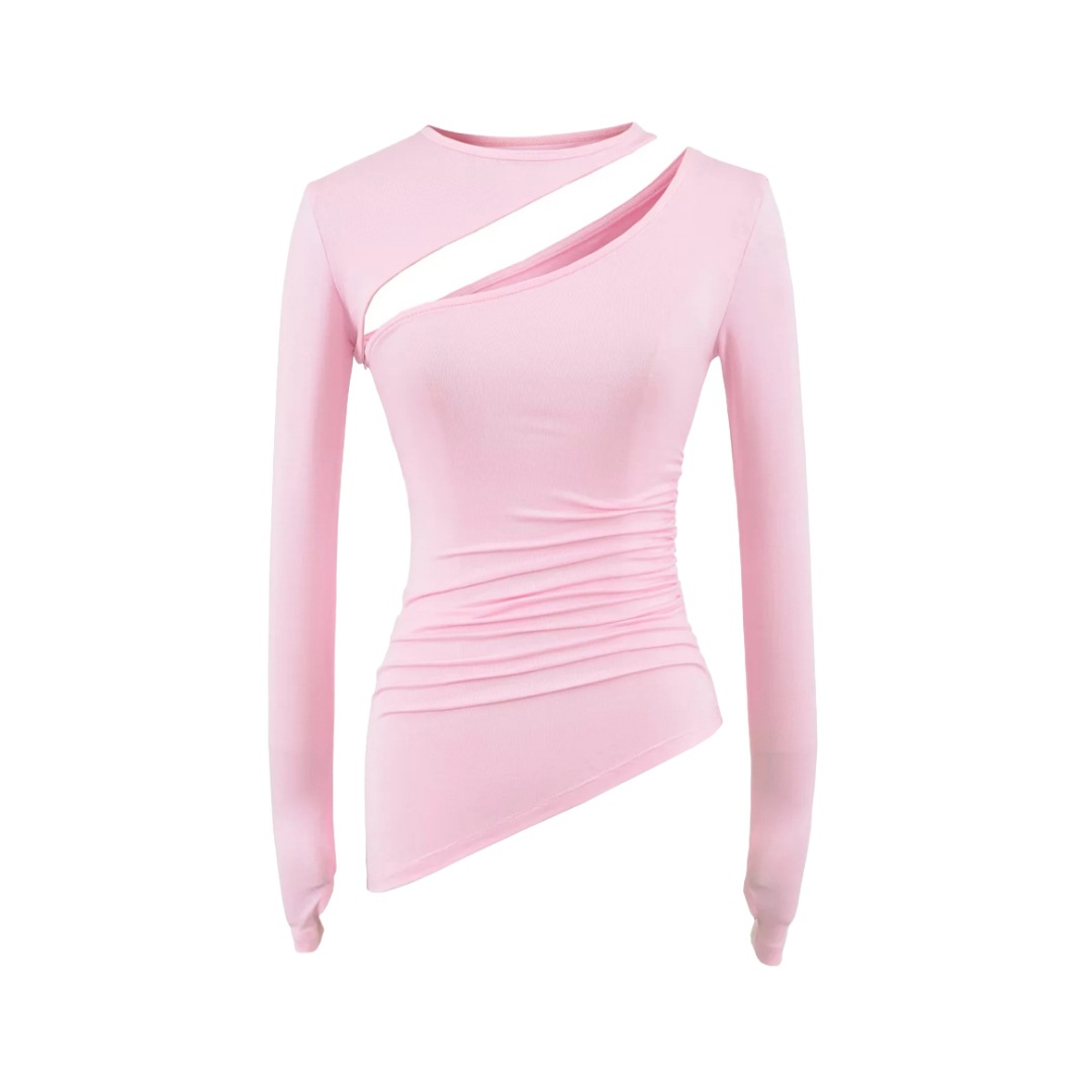 Irregular Collar Slim Removable Strap Full Arm Top