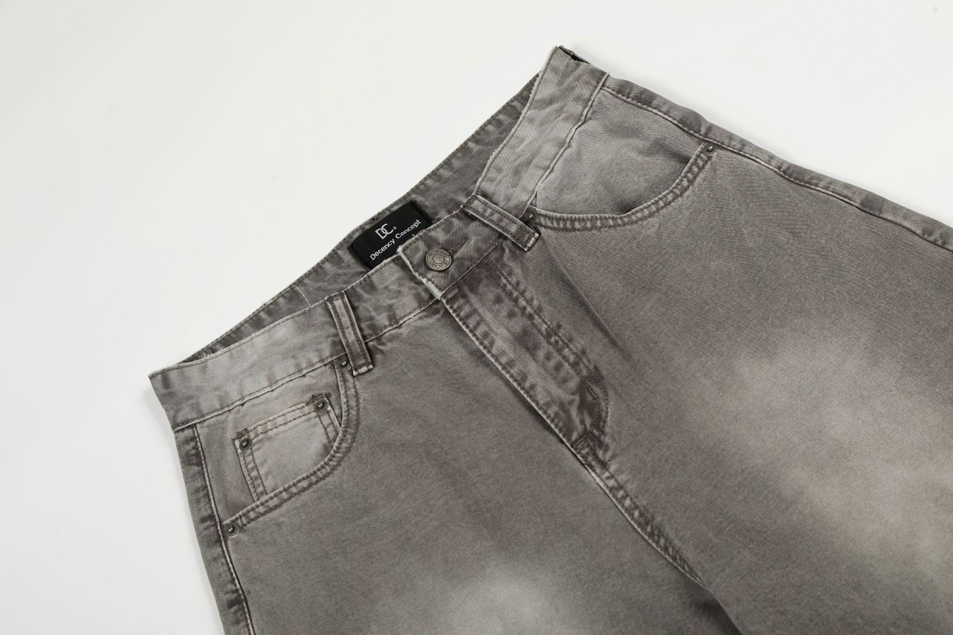 Street Style Retro Unisex High-End Washed Distressed Design Men's Loose Knife-Shape Jeans